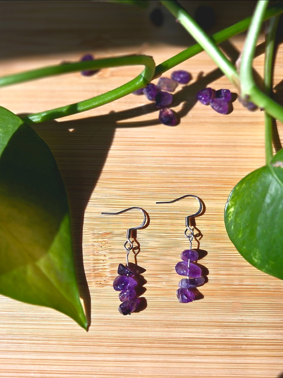 Chips of Earth Dangle Earrings- Amethyst