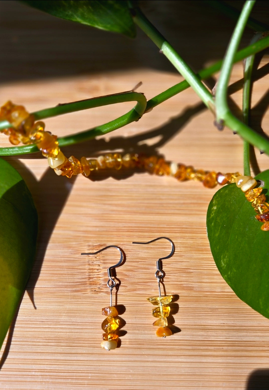 Chips of Earth Dangle Earrings- Amber