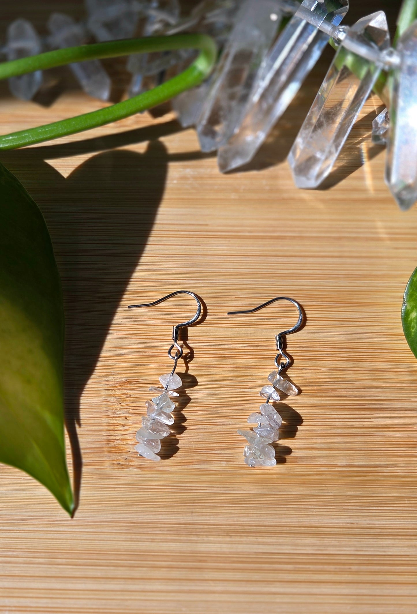 Chips of Earth Dangle Earrings- Clear Quartz