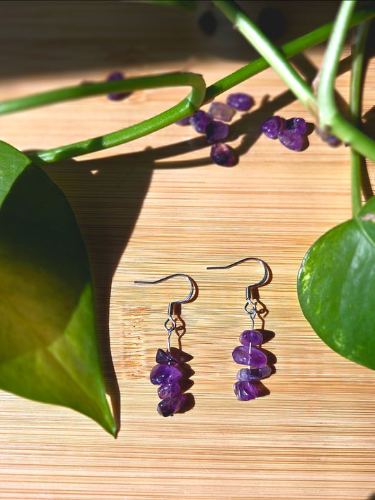 Chips of Earth Dangle Earrings- Amethyst