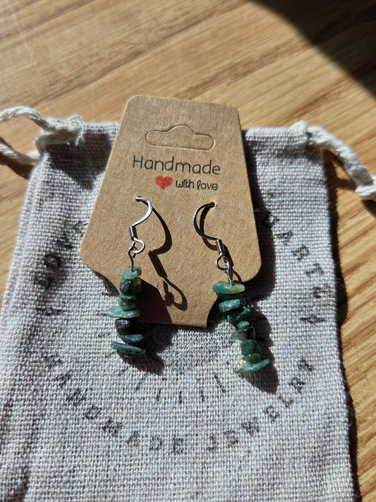 Chips of Earth Dangle Earrings-Emerald