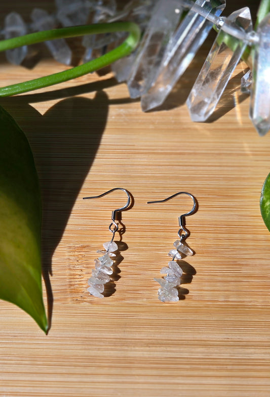 Chips of Earth Dangle Earrings- Clear Quartz