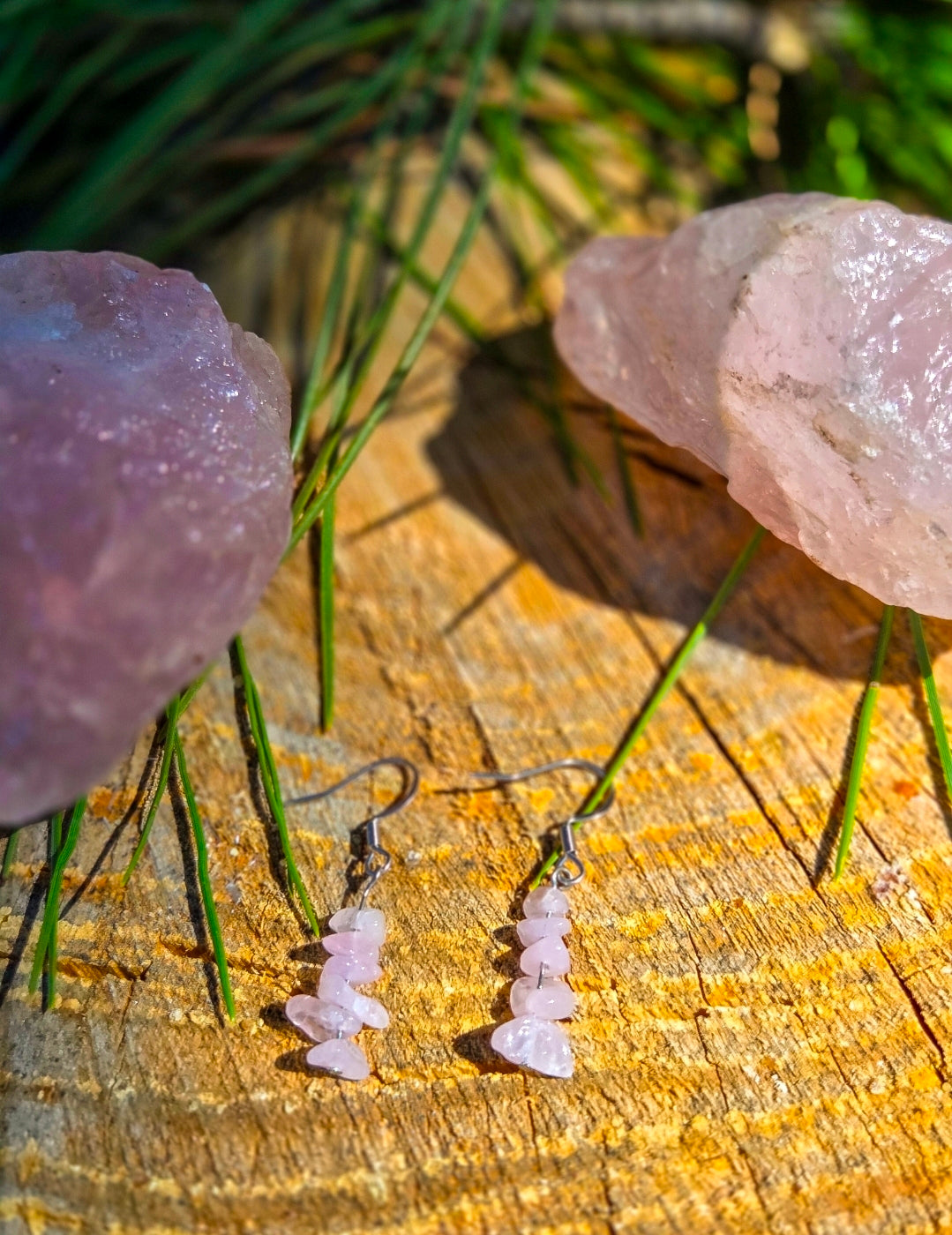 Chips of Earth Dangle Earrings-Rose Quartz