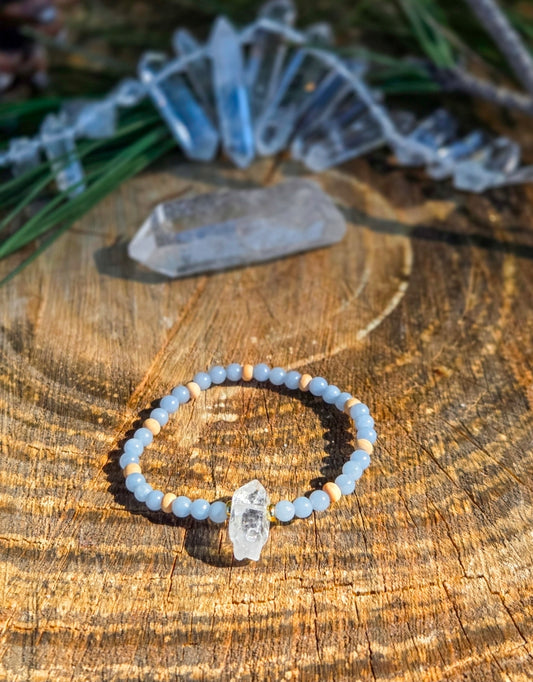 Forest Notes-Angelite and Clear Quartz EO diffuser bracelet